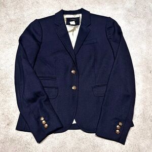 J. Crew Classic Schoolboy Navy Wool Women’s Blazer Size 0 Gold Button Up